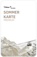 Weiße Sommer-Karte Premium mit Berghintergrund und Gondellift